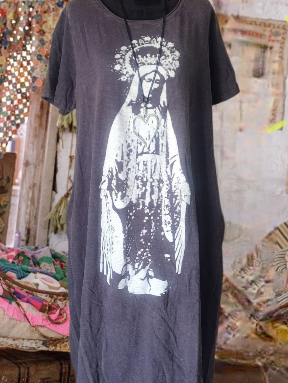 Magnolia Style Free Relaxed Mauve Graphic Long boho Cotton Dress with Pockets L - Picture 8 of 16